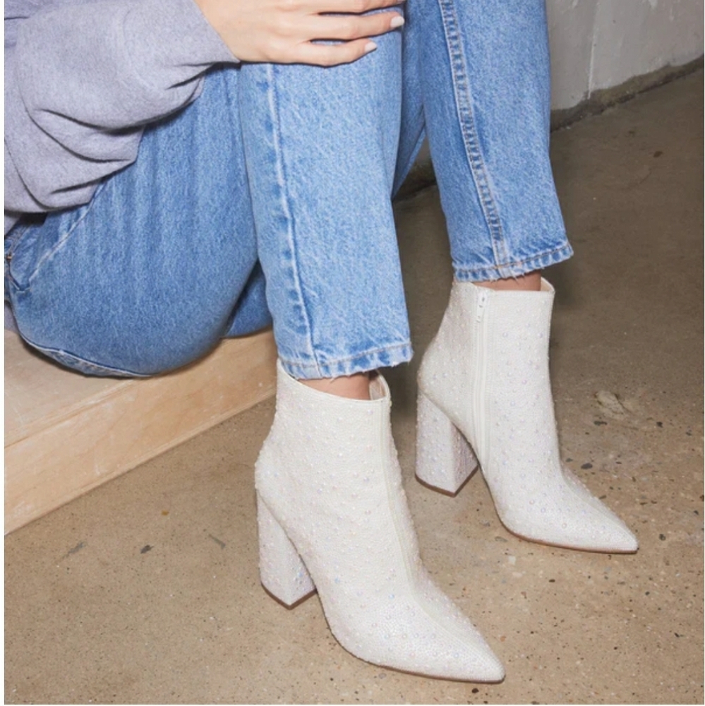 Betsy Johnson Faux Pearl Embellished Block Heel Booties